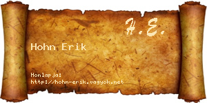 Hohn Erik névjegykártya